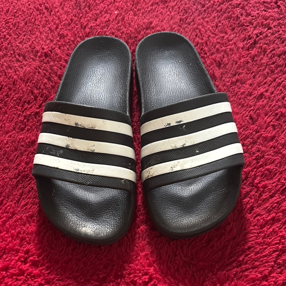 Adidas Kids Black and White Slides
